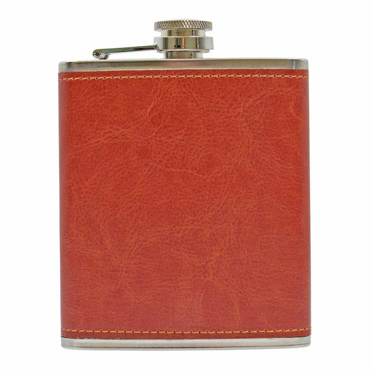PU Leather 7oz Hip Flask - Russet Red