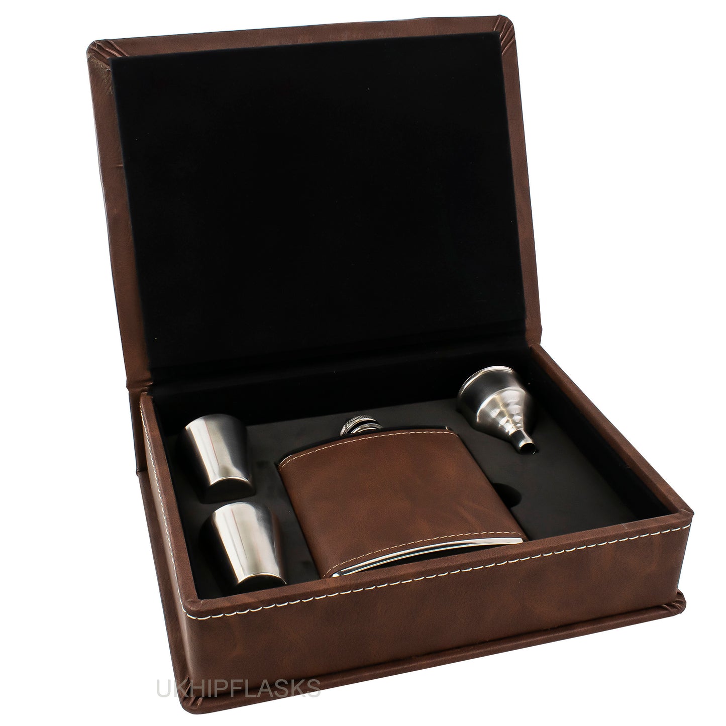 Hip Flask Gift Set - PU Leather - Dark Brown