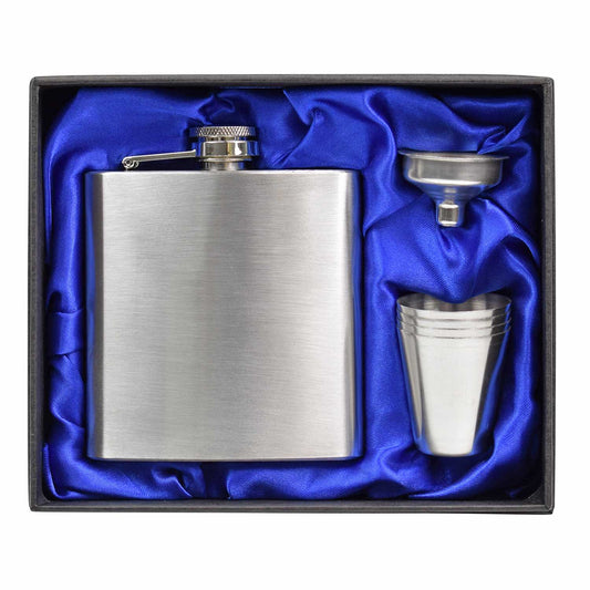 6oz Steel Hip Flask in Gift Box With Cups