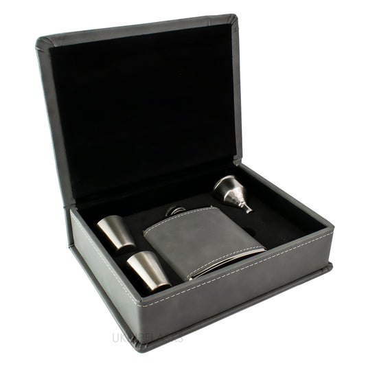 Hip Flask Gift Set - PU Leather - Grey
