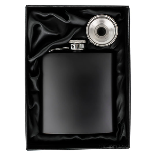 6oz Matt Black Hip Flask in Black Gift Box