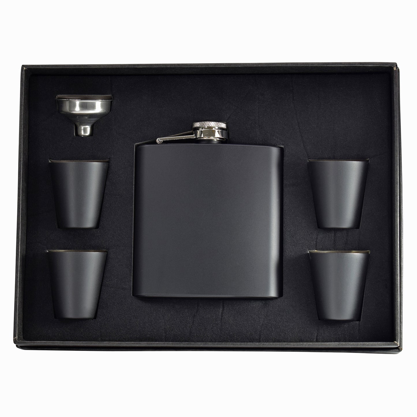 Black Hip Flask Gift Set With Cups- 5.42 oz