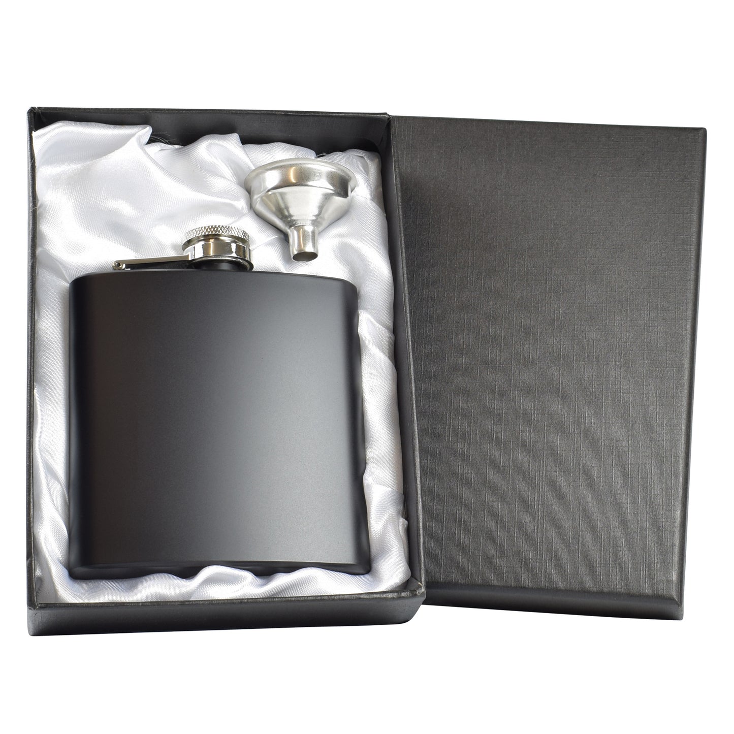 Black Hip Flask in Silver Gift Box with Funnel - 5.42 oz