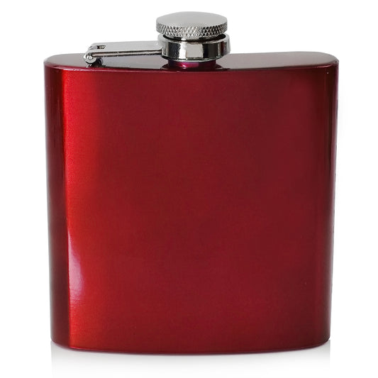 Metallic red stainless steel hip flask, 6 oz (150ml)