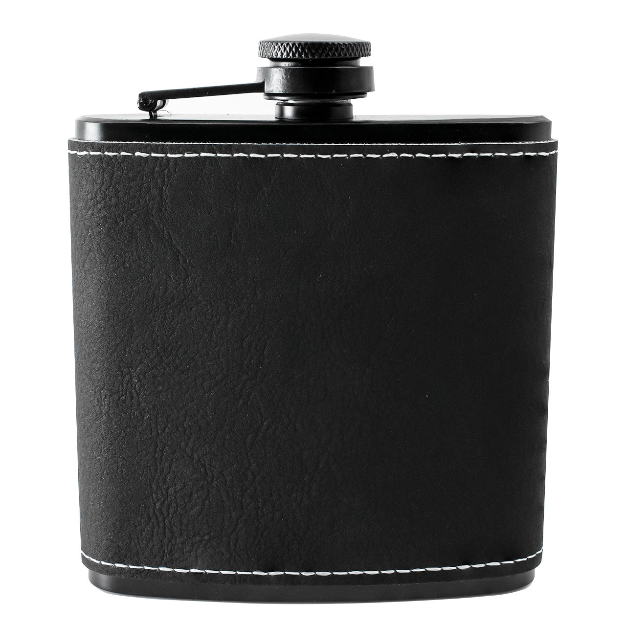 Hip Flask - Black PU Leather - Black - 5.42 oz