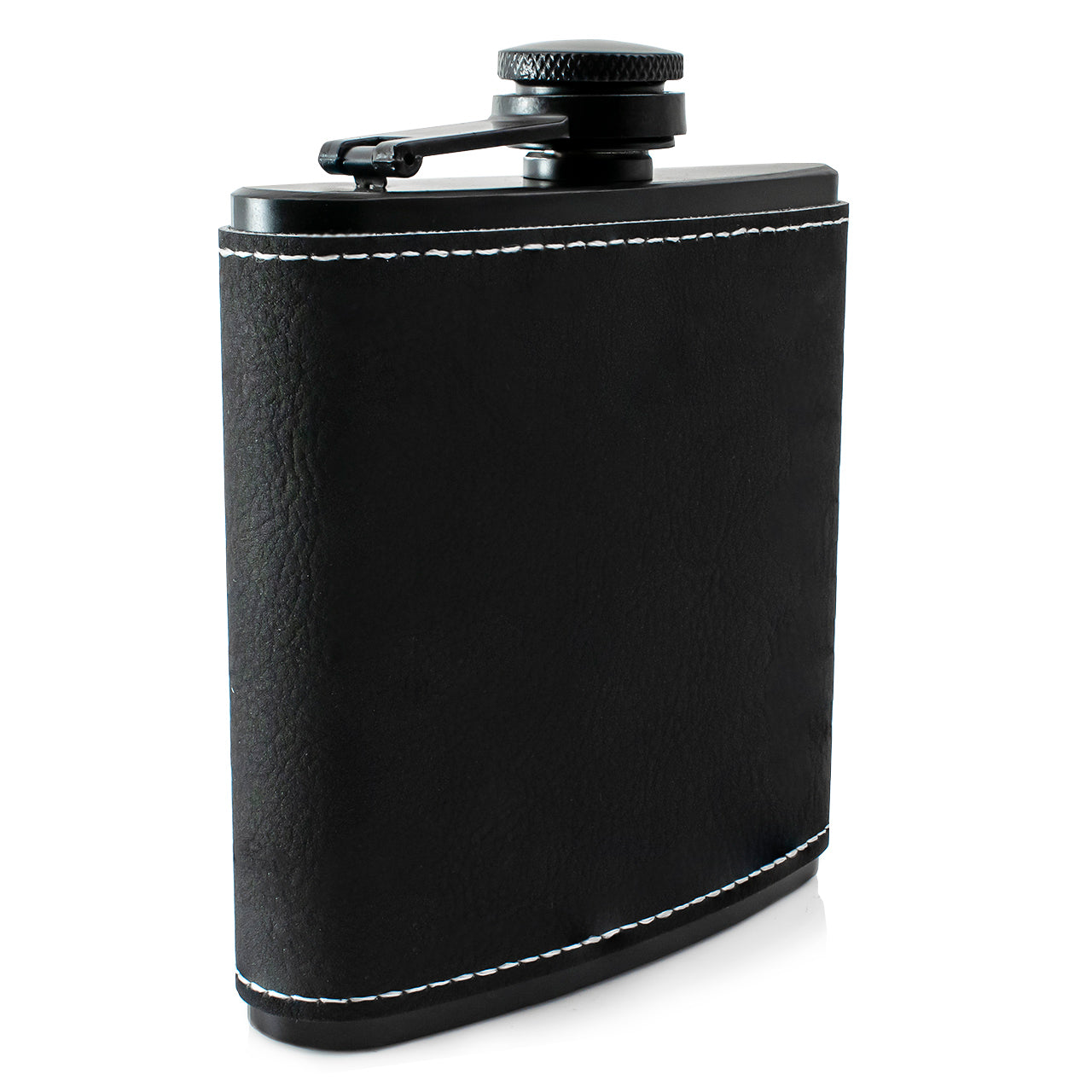 Hip Flask - Black PU Leather - Black - 5.42 oz