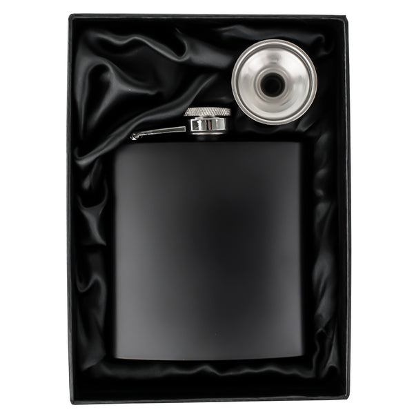 Black Hip Flask in Black Gift Box with Funnel - 6 oz