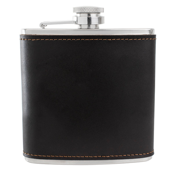 Hip Flask - Real Leather - Dark Brown - 6 oz
