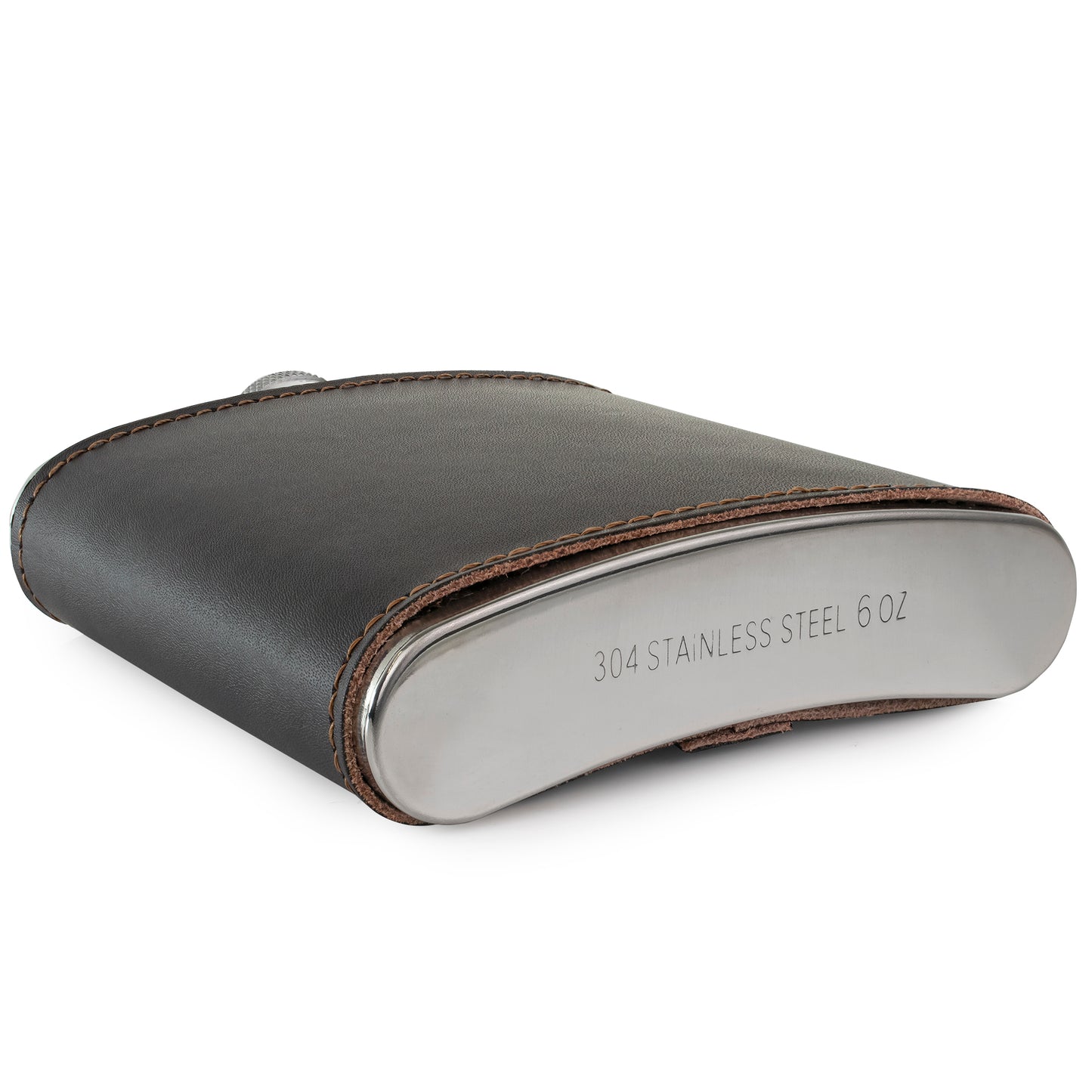 Hip Flask - Real Leather - Dark Brown - 5.42 oz