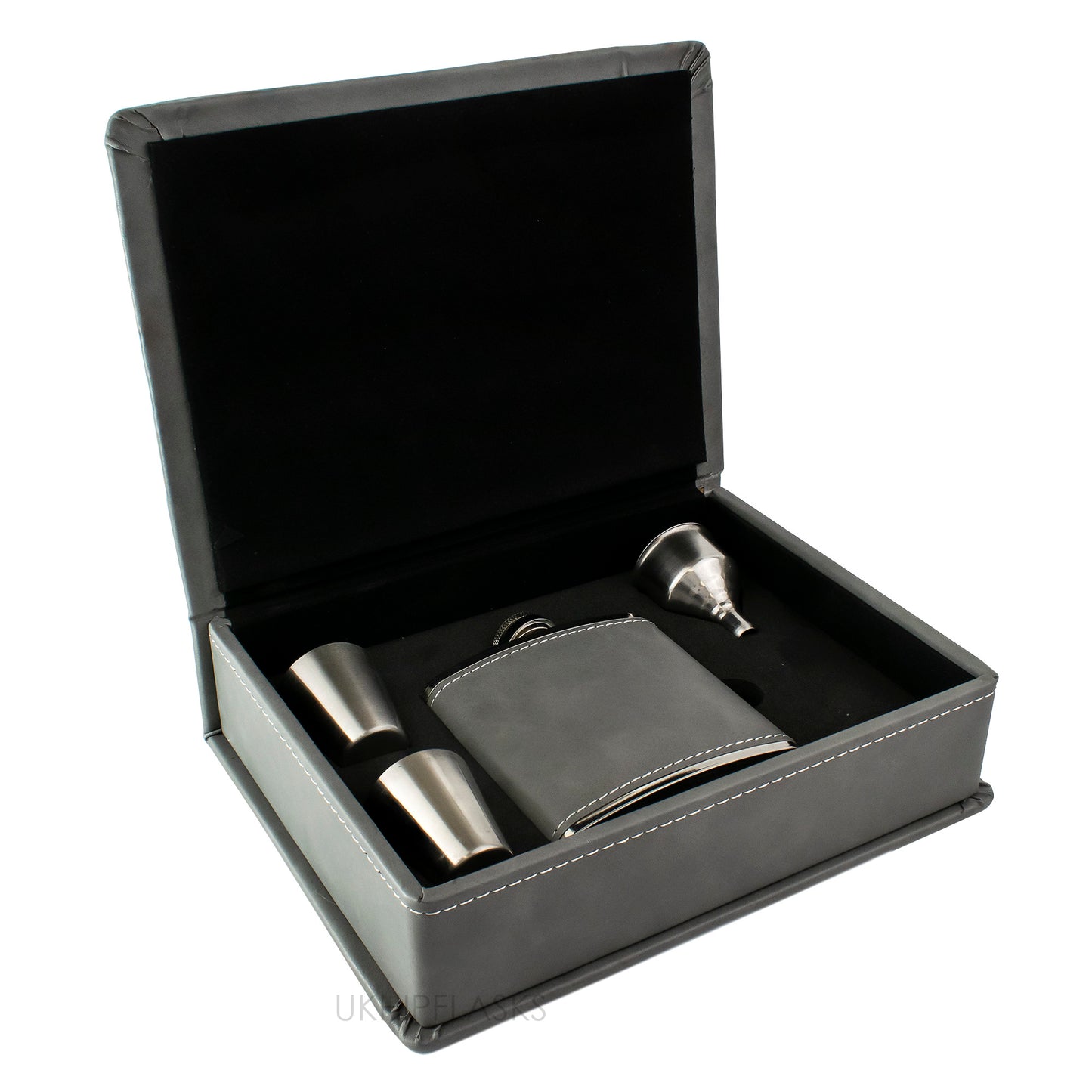 Hip Flask Gift Set - PU Leather - Grey
