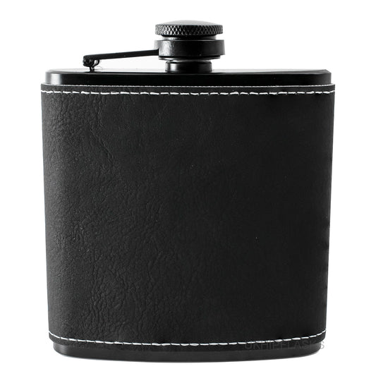 6oz PU Leather Black Hip Flask - Black